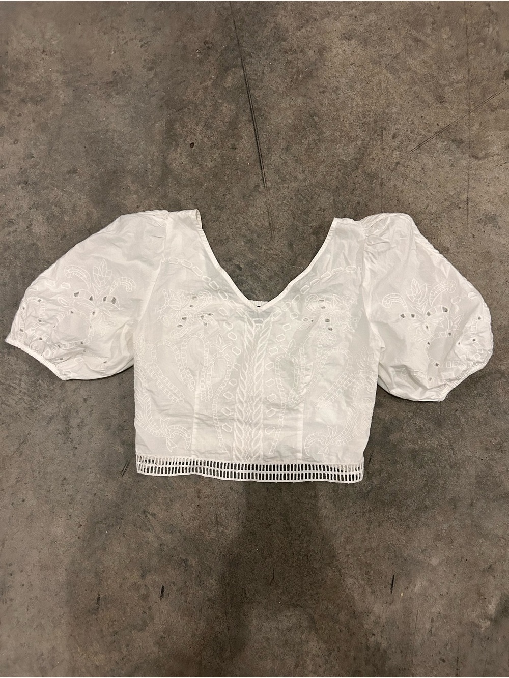 Express White Embroidered Eyelet Puff Sleeve Crop Top Women’s Small Boho